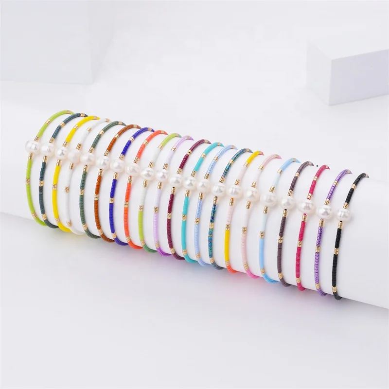 Hand Made Woven Jewelry Natural Pearl Adjustable Thin String Miyuki Seed Beads Delica Rainbow Bracelets Wholesale Women