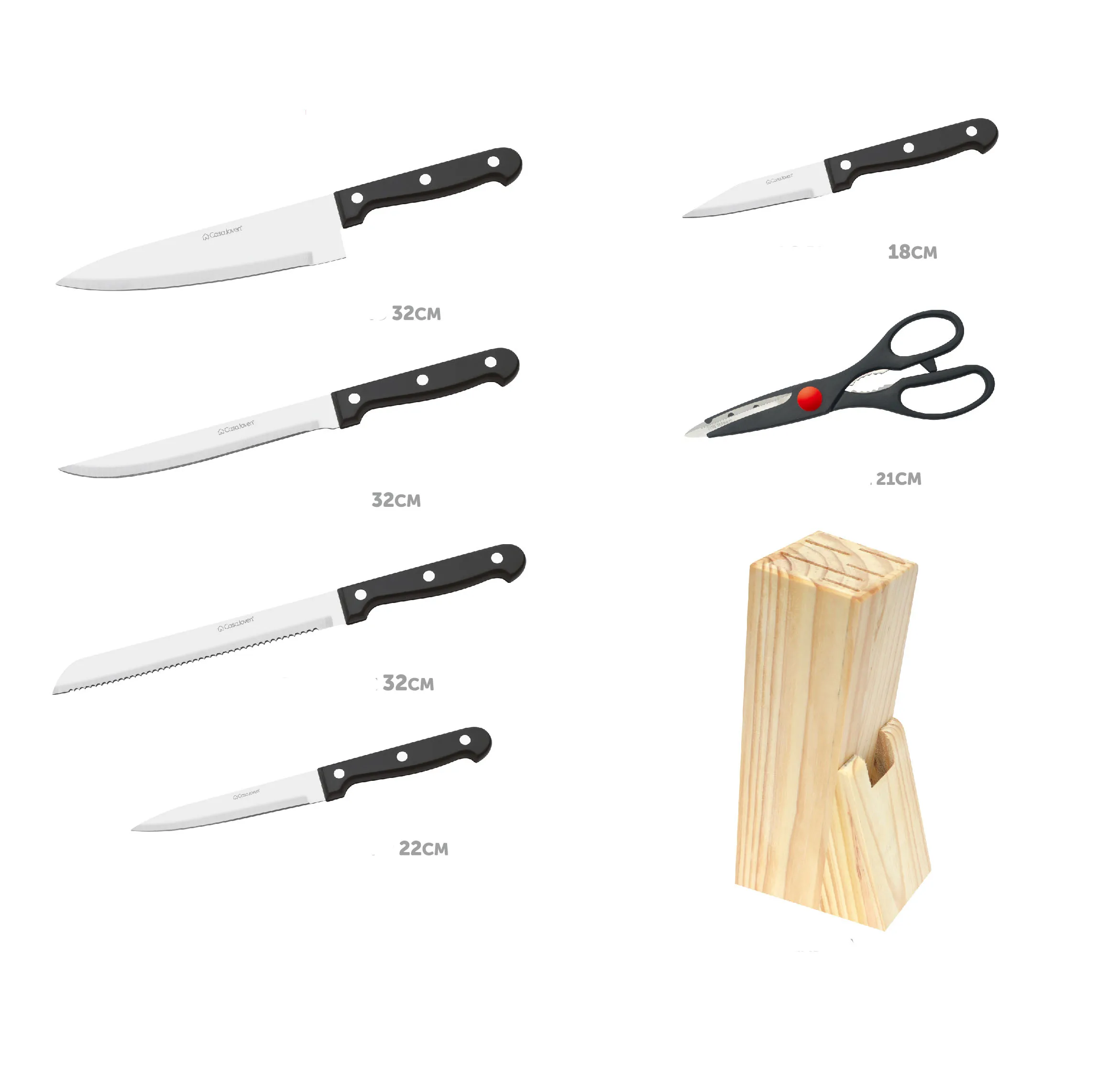 
Promotional 7pcs cooking knife set kitchen knives set with pine wood block 