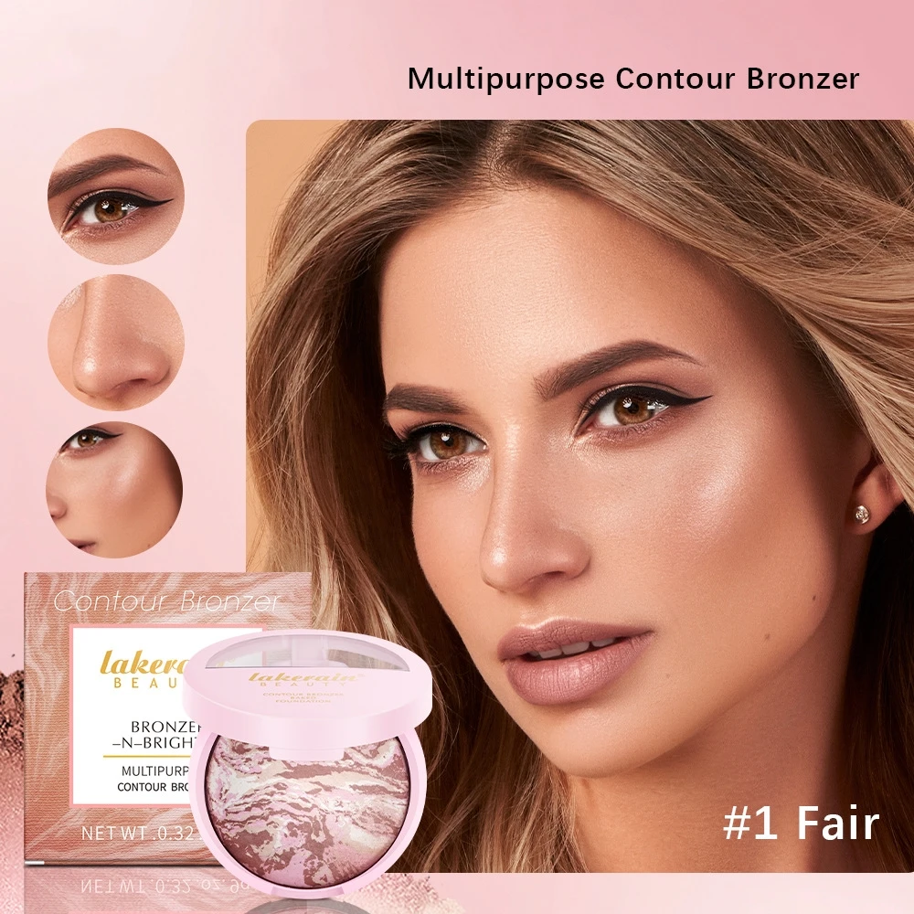 Lakerain Baked Color Correcting Powder Foundation  Brighten Long Lasting Matte Contour Bronzer Multipurpose Powder Palette