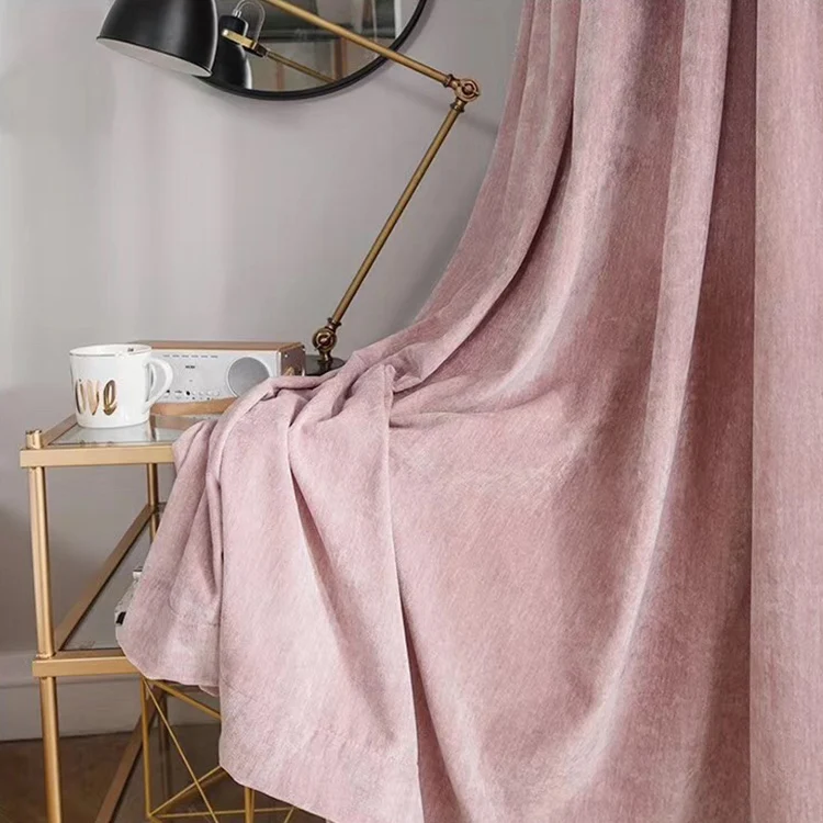 Hot Sale Flame Retardant Plain Double Face Chenille Curtain Fabrics for Living room and Hotel Drapery