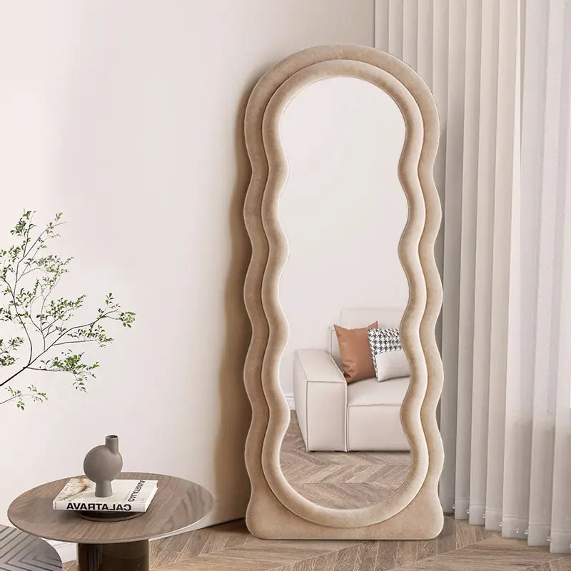 wave full body floor mirror cream ins style fitting and dressing mirror girl bedroom irregular wavy mirror