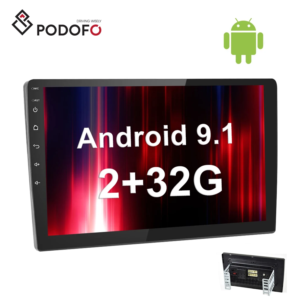 Автомагнитола Podofo 9 дюймов 2 + 32 ГБ Android 1 Din HD 2.5D сенсорный экран GPS Wi-Fi RDS FM
