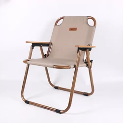 Beach Wood Grain Portable Folding Aluminum Camping Chair  Custom Outdoor Furniture Lightweight Wooden Armrest Kermit Chairs
