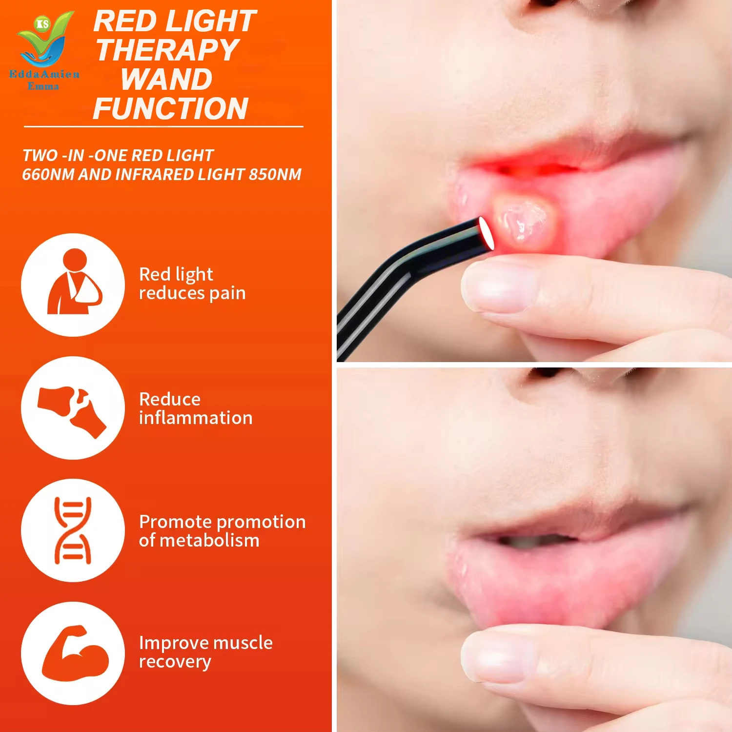 New Red light therapy pen 660nm 850nm infrared red light therapy for oral cavity labial herpes repair at home