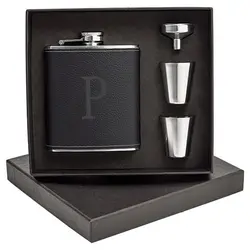 China Suppliers Leather Wrapped Custom Design SS Hip Flask Gift Set  With Cup And Free Funnel