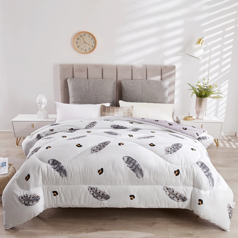 Printed flat seam spring and autumn quilt Concise Design Duck Feather  Quilt Duvet Single Double Cotton Bedding Feather Silk