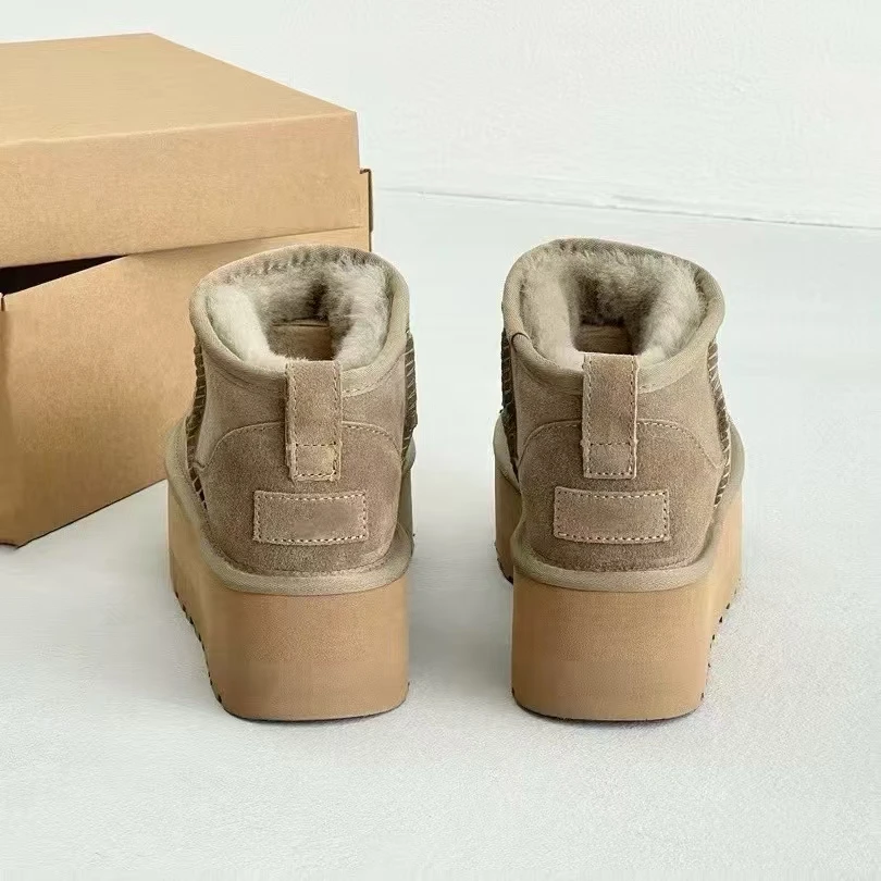 Top Quality Fashion Style Comfortable Ankle Boots Women Leather Fur SnowBoots Snow Boots Winter Luxury Designer