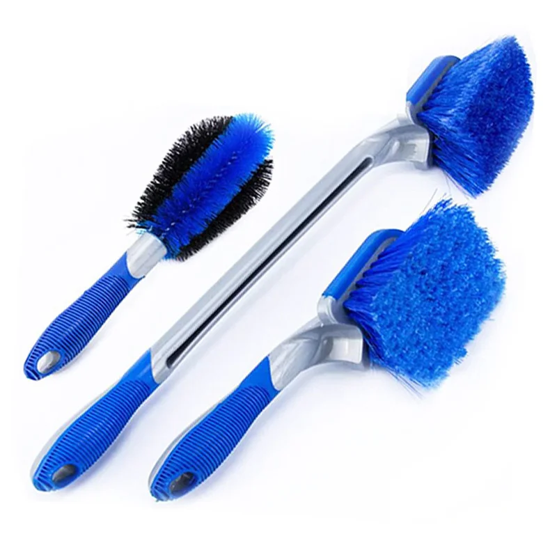 Car beauty maintenance cleaning steel ring brush car wash tool set wheel hub brush household blue long-handled tire brush