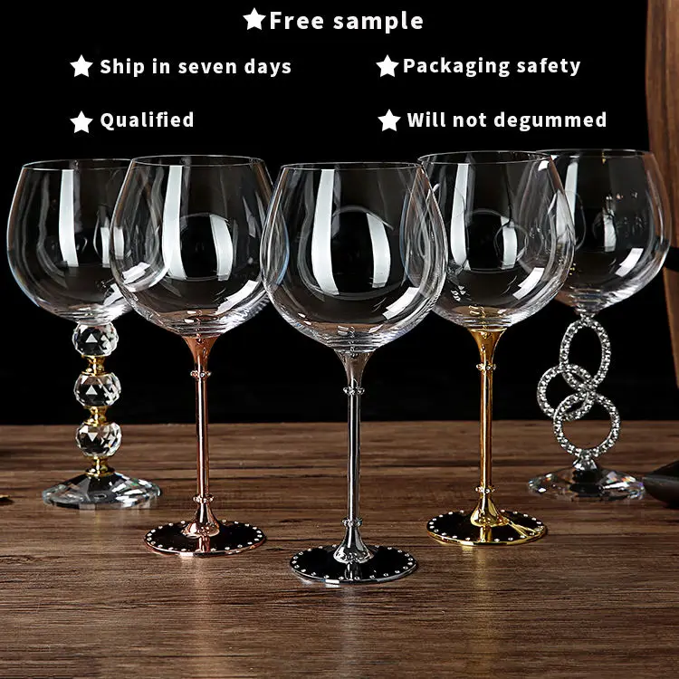 Red grape wine glass factory Hot Sale Glasses high-end household European crystal diamond red wine glass Metal Red Wine Glass