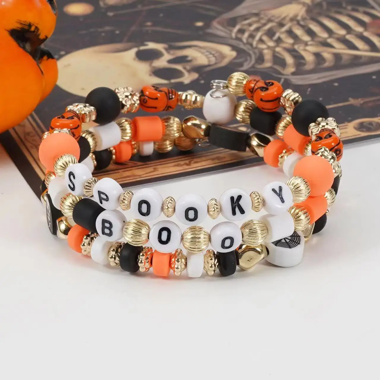 Qiuhan Beaded Party Multi-layer Polymer Clay Alphabet Off-the-shelf Halloween Bracelet