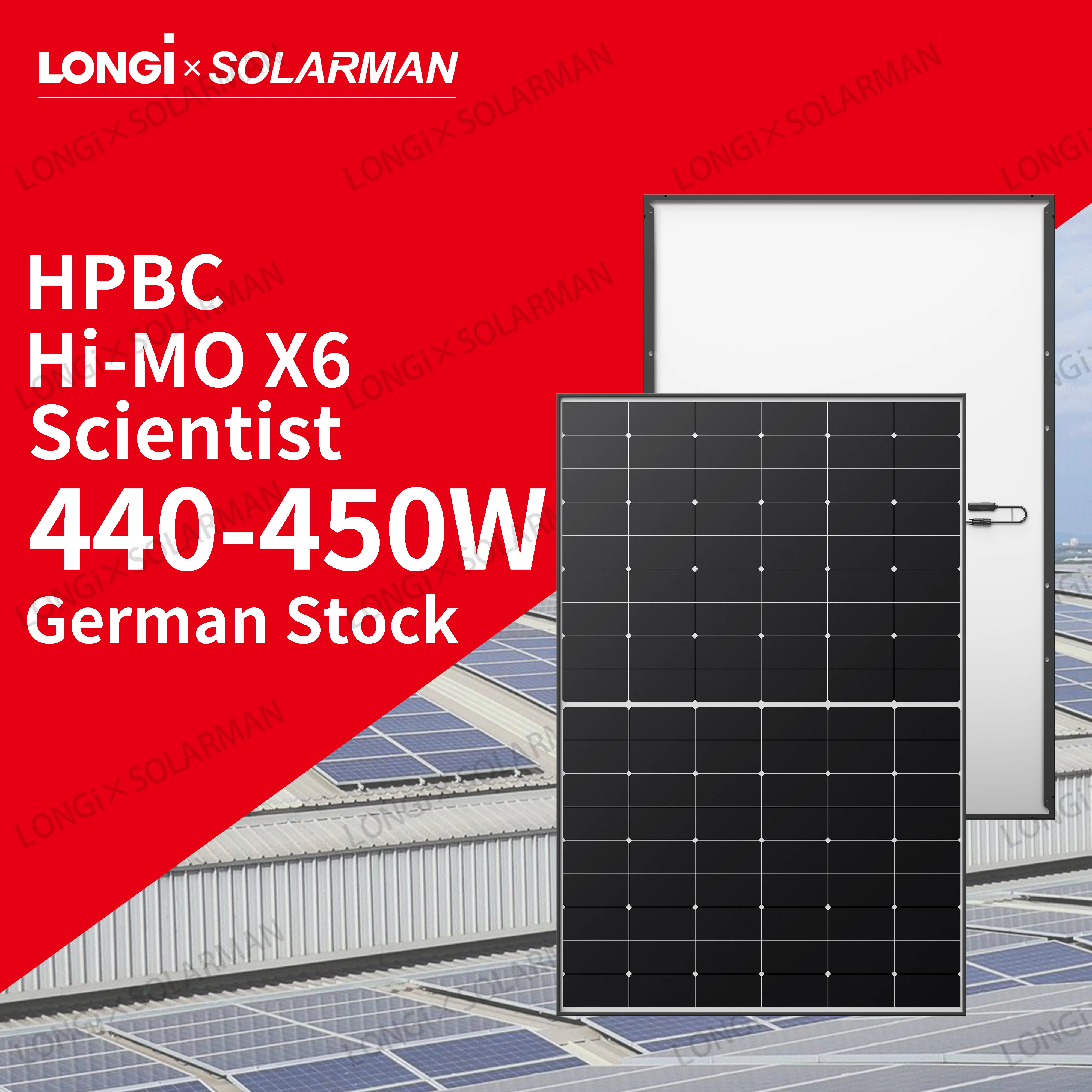 LONGi Hi-MO 6 Scientist LR5-54HTB 440-450M Half Cell All Black Solar Panels 440W 445W 450W