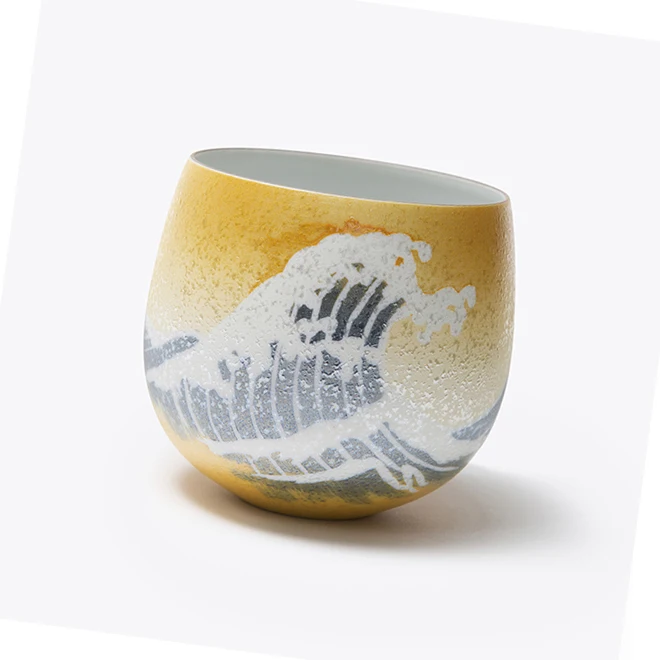 Blue Arita Porcelain Wave Gold Modern Wholesale Ceramic Tea Cup