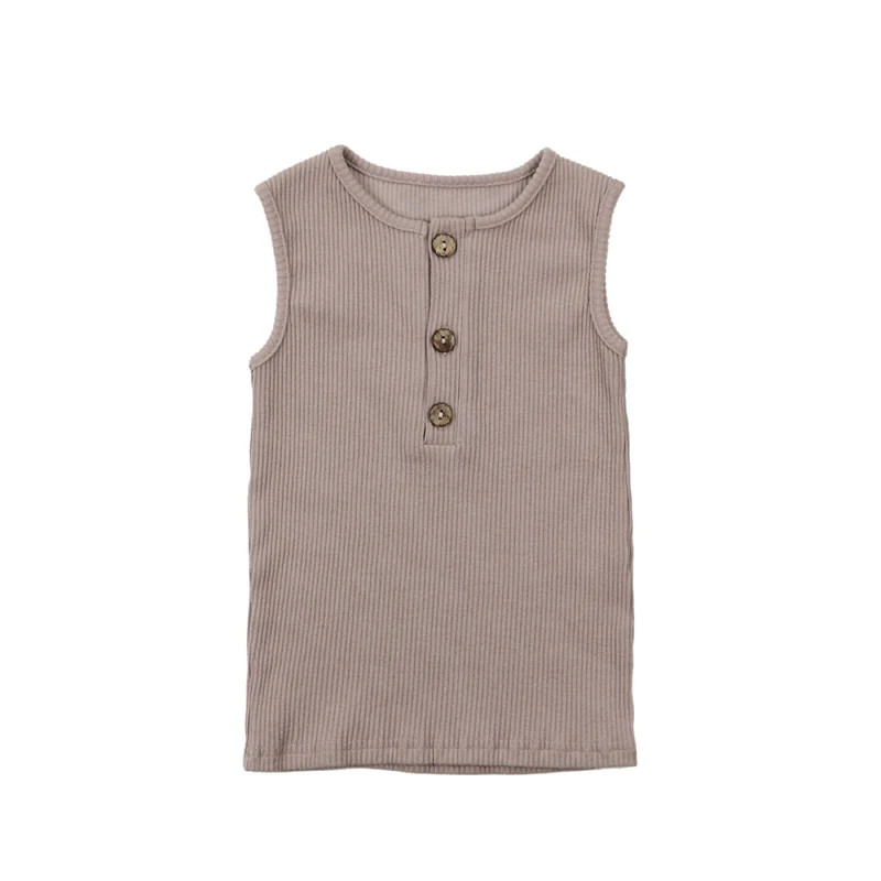
Hot Selling Comfortable Pink Ribbed Cotton Sleeveless Children Unisex Wear Shirts 