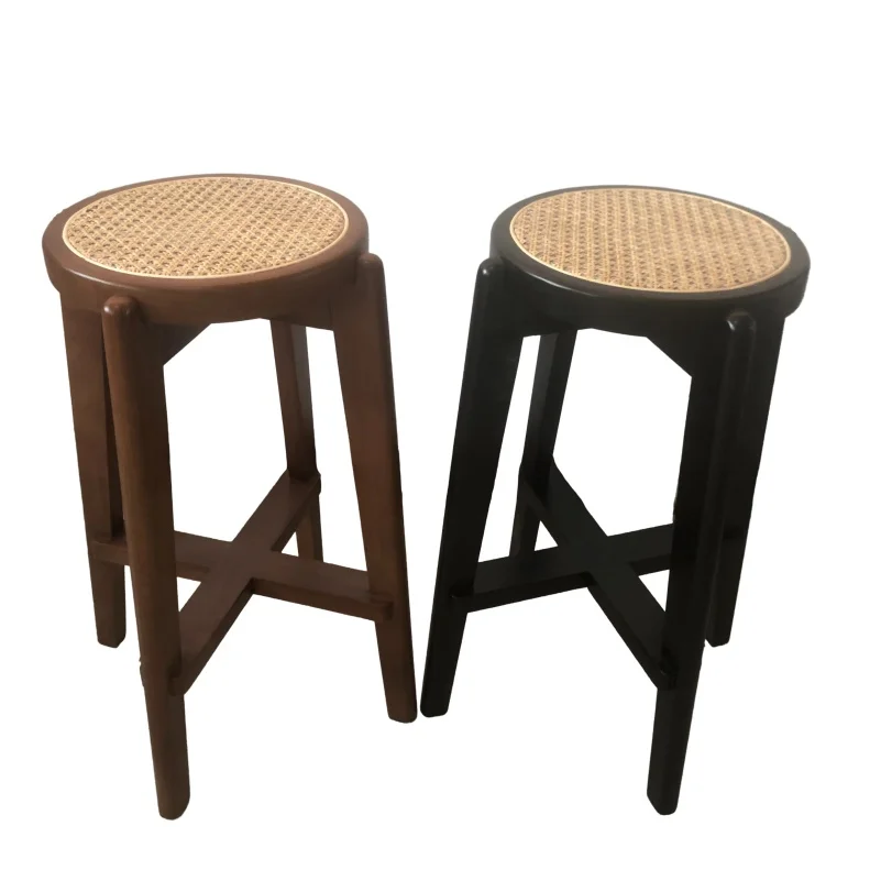 Rattan Woven Wood Round Seat Stool Bar Chair Cafe Popular Dining Leisure Rattan High Stool