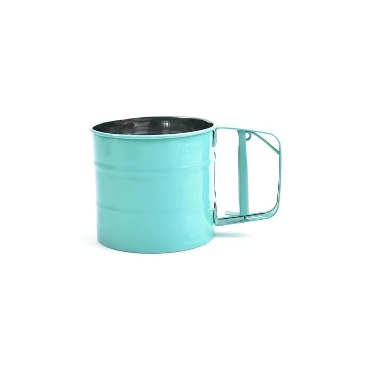 Manufacturer supplies pink green stainless steel hand-pressed semi-automatic flour baking filter icing sugar sieve