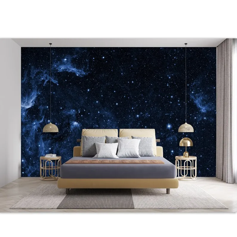 Mural View of the Space Wallpaper Dark Navy Blue Starry Sky Wallpaper Space Galaxy Wall Mural Bedroom Wallpaper Wall Decor