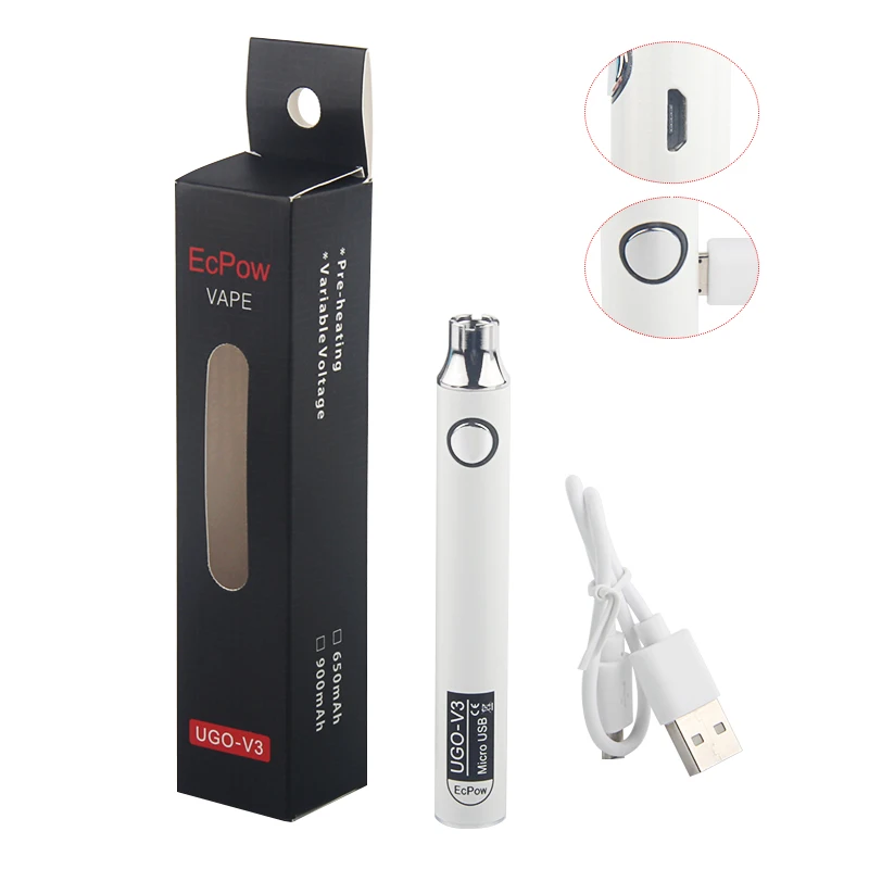 High Quality Portable 510 Thread Cartridges 650mAh 900mAh UGO V3 Rechargeable Vape Pen Battery