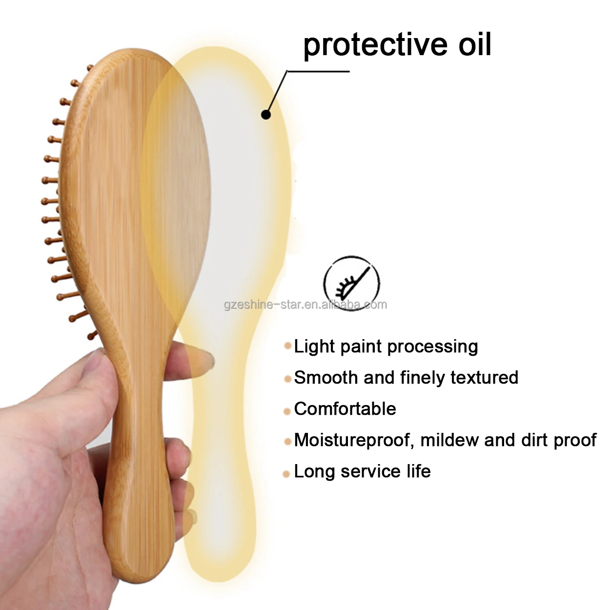 Eco-Friendly Natural Bamboo Bristles Wood Paddle Detangling Hairbrush for Massaging Scalp