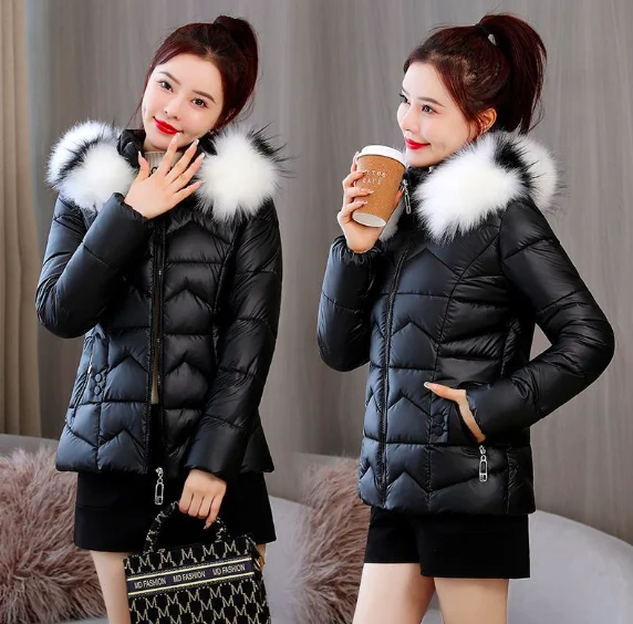 Plus size Winter Hooded Coat Women Parkas Warm Down Jacket Female Shiny Coat Fur Winter Jacket for Women