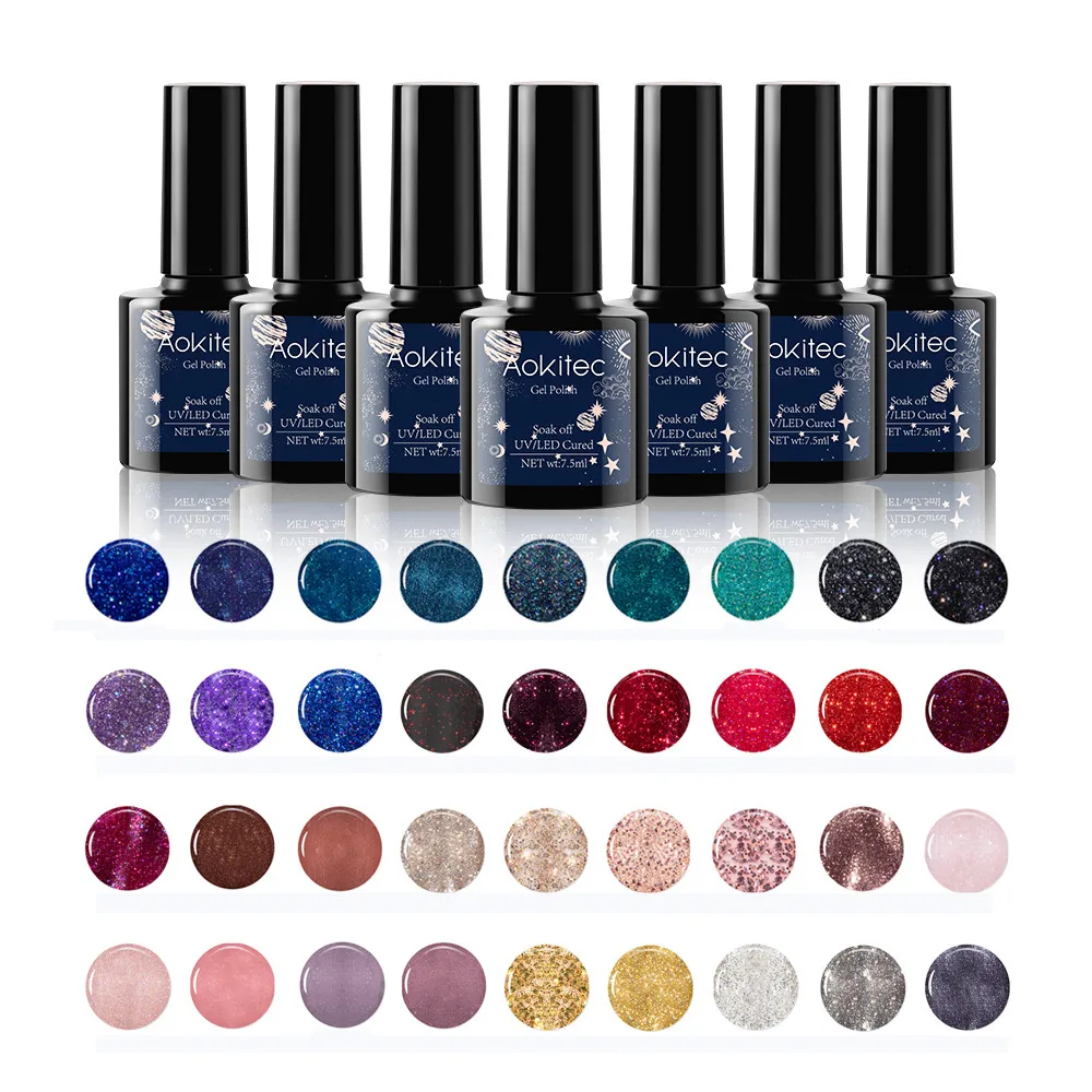 Aokitec Logo Translucent High Quality Reflective Gel Nail Polish Soak Off Customization Colors Uv Gel