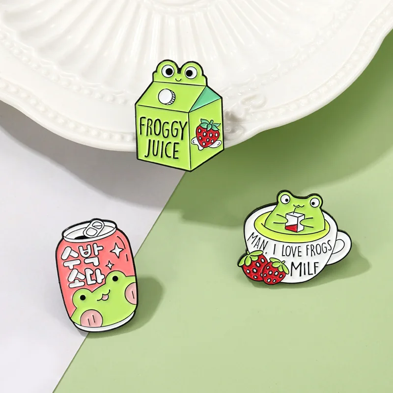 Cartoon Cute Frog Brooch Juice Strawberry Blouse Brooch Gift For Family Friends New Design Fashion Jewelry Decorative Items