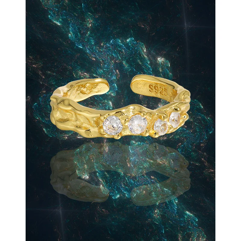 Luxury  925 Sterling Silver White Cubic Zirconia Ring 18K Gold Plated Adjustable  Cz Ring For Woman