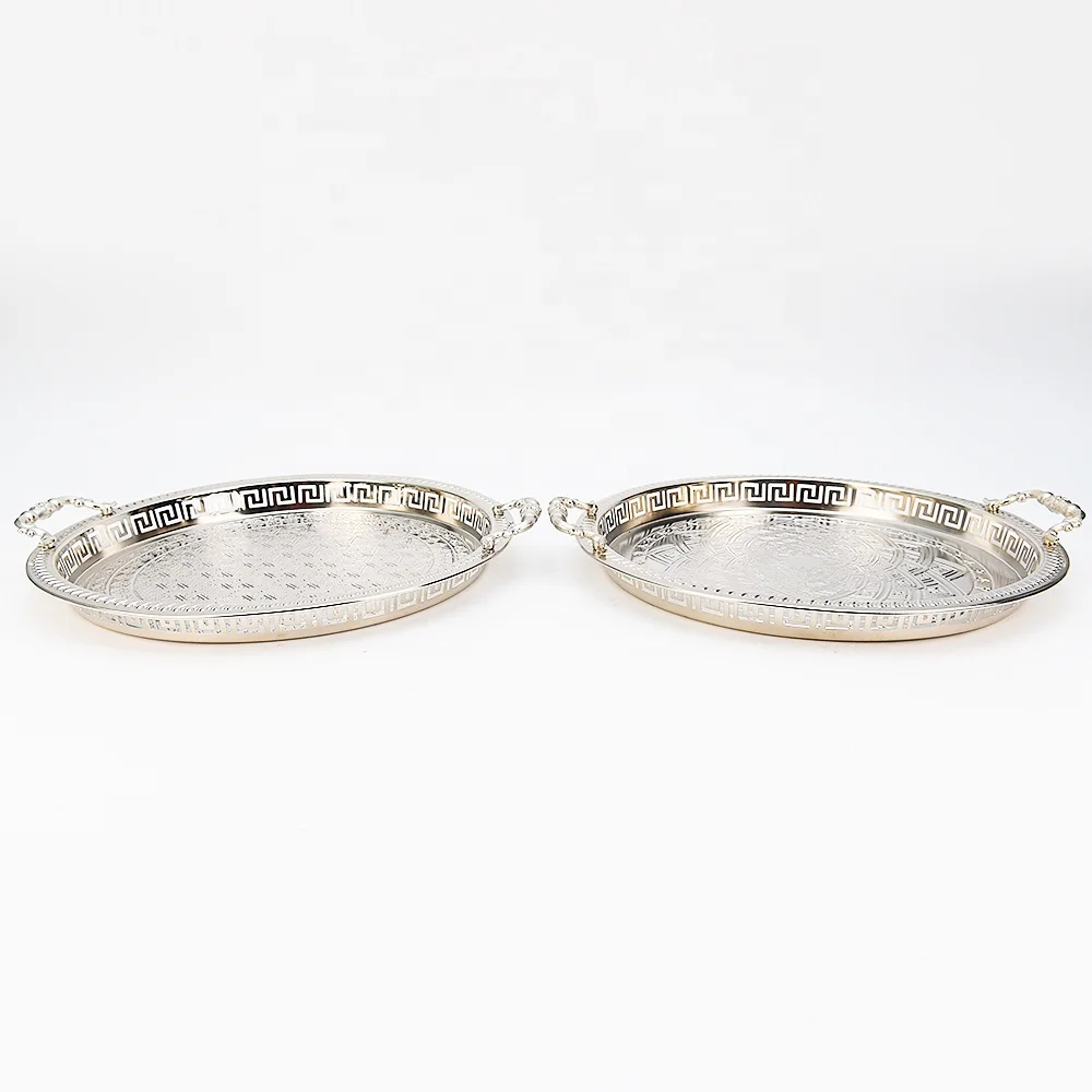 fancy  pattern metal handle household tray stainless steel tray for  home kitchen decoration