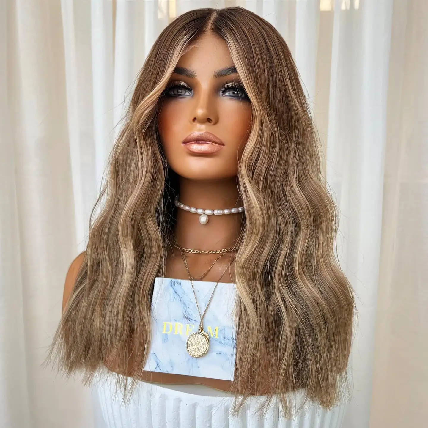 New Natural Wave Ombre Heavy Density Ash Blonde Highlight Color Lace Wigs 100% Human Hair 13x4 Lace Frontal