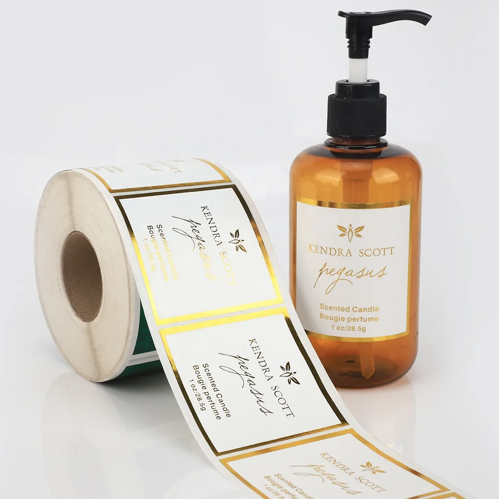 Custom Waterproof Skincare Gold Foil Personalized Logo Gold Stamping Stickers Bottle Label Sticker Vinyl Sticker Roll