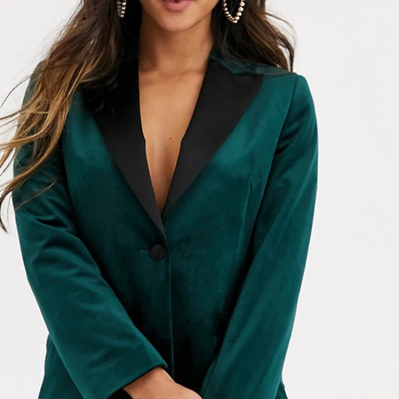High quality fit fashion sexy forest green fashion velvet women blazer