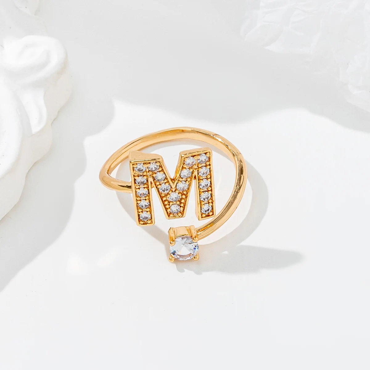 Men and Women Adjustable 14 K Gold Plated A-Z Letter Shiny CZ Initial Alphabet Rings