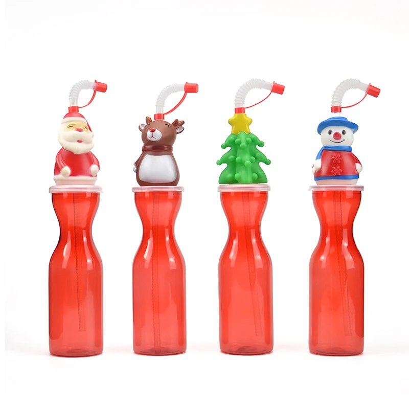 wholesale Christmas tree santa snowman reindeer toy character tall slush yard glass cups water bottle with straw