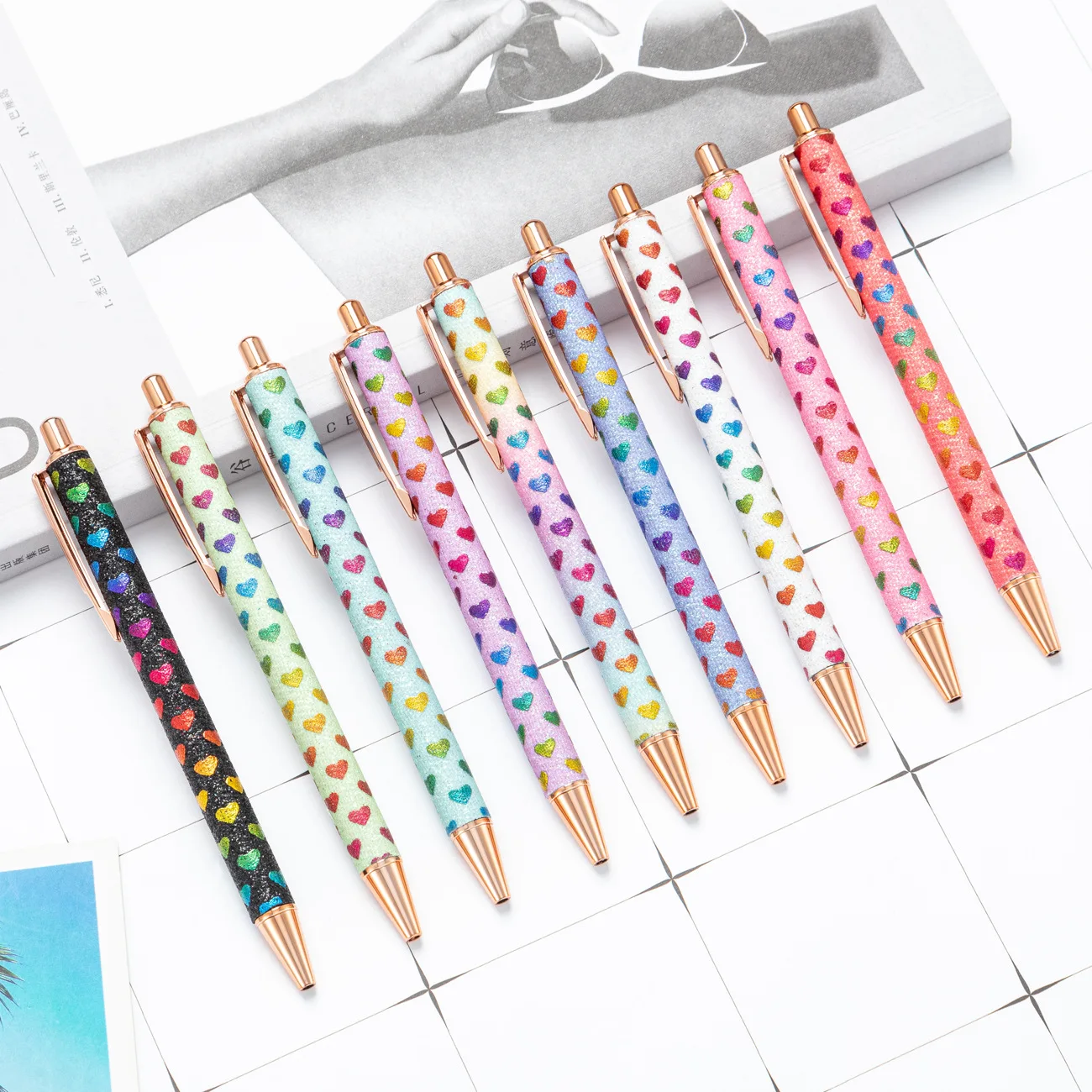Lip Print Metal Ballpoint Pens Heart Retractable Black Ink Writing Pen for Office Students Gift