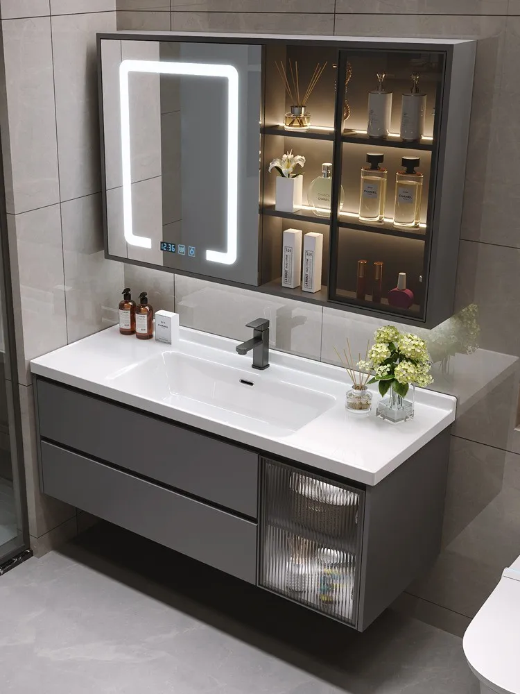 modern Design Bathroom mirror Cabinet with led light 30 inches  wc sink furniture vanity and ceramic basin