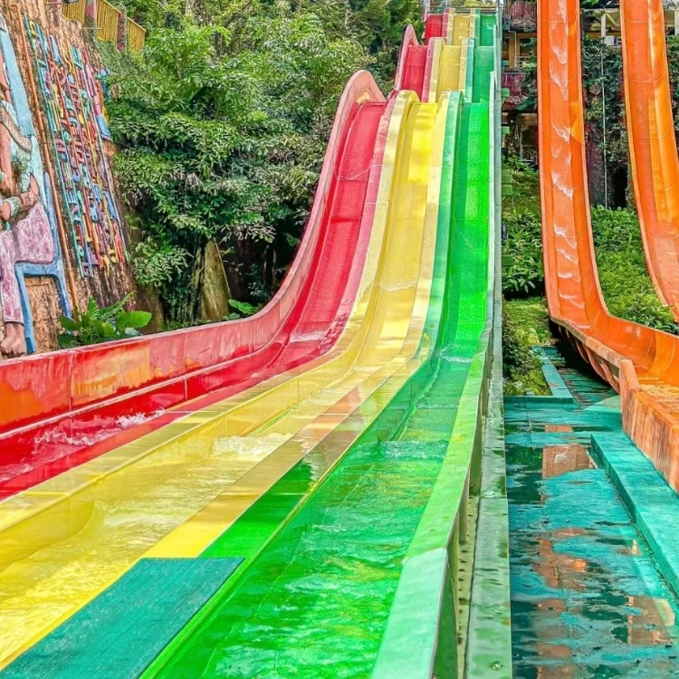 Commercial 10m High 3 Lanes Mat Racer Rainbow Water Park Slide for Hotel Resorts Outdoor Usage