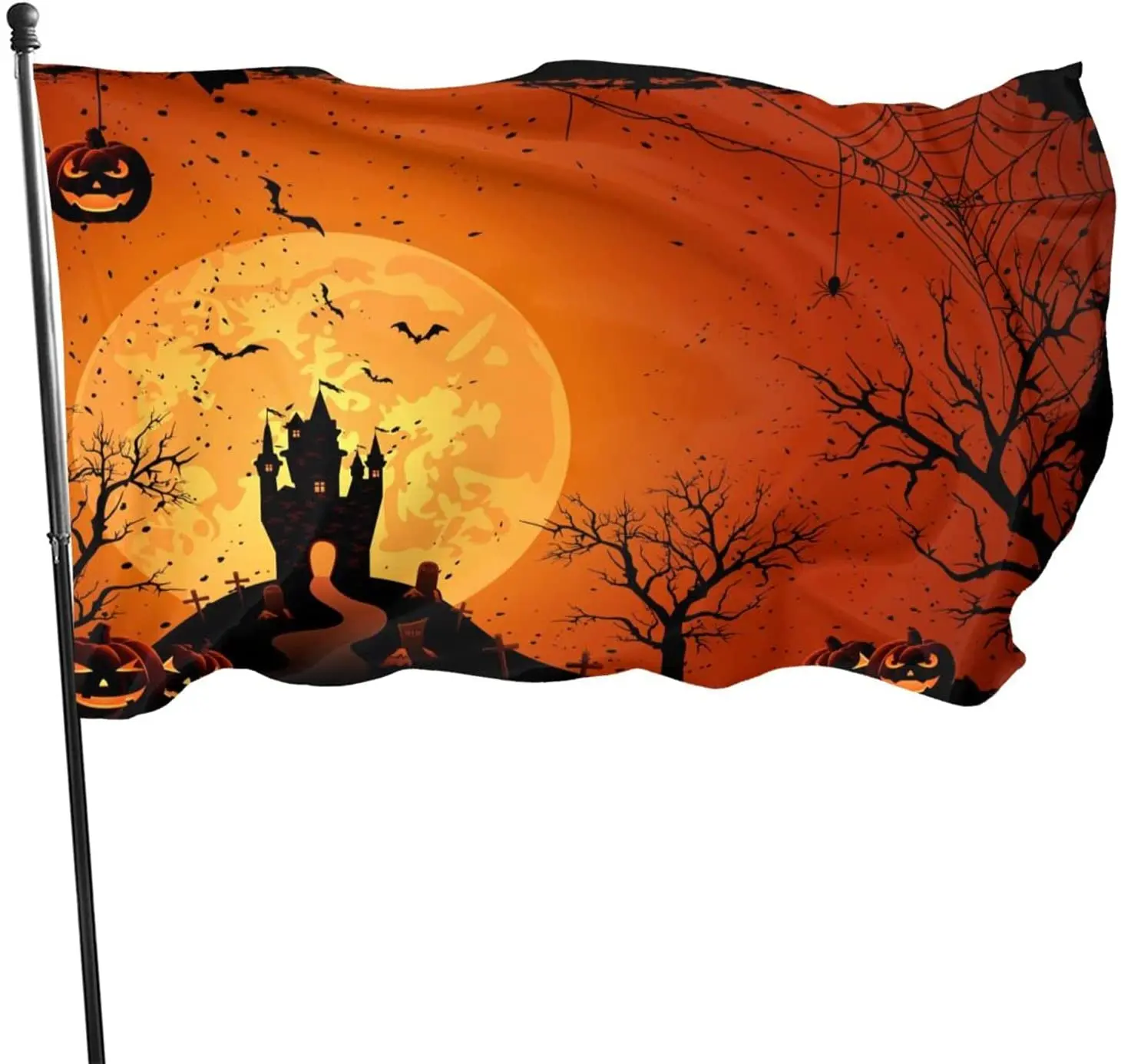 Halloween Witch Spider Castle Pumpkin Autumn Flag 3x5Ft Polyester Banner with Grommets Garden Yard House Flags