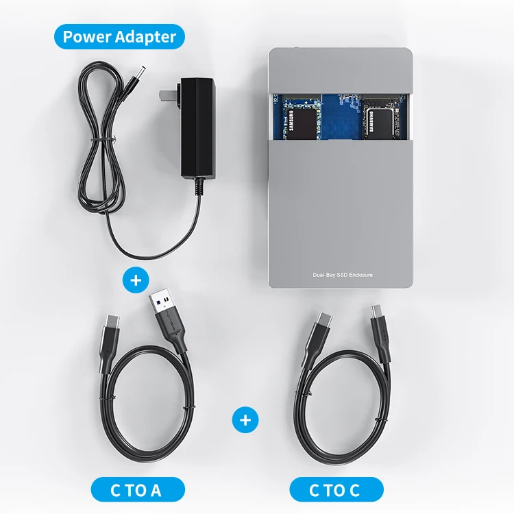 Dual Bay Dual Protocol M.2 SSD Case Support M2 NVME NGFF SATA SSD Disk For PCIE M Key +B Key USB C