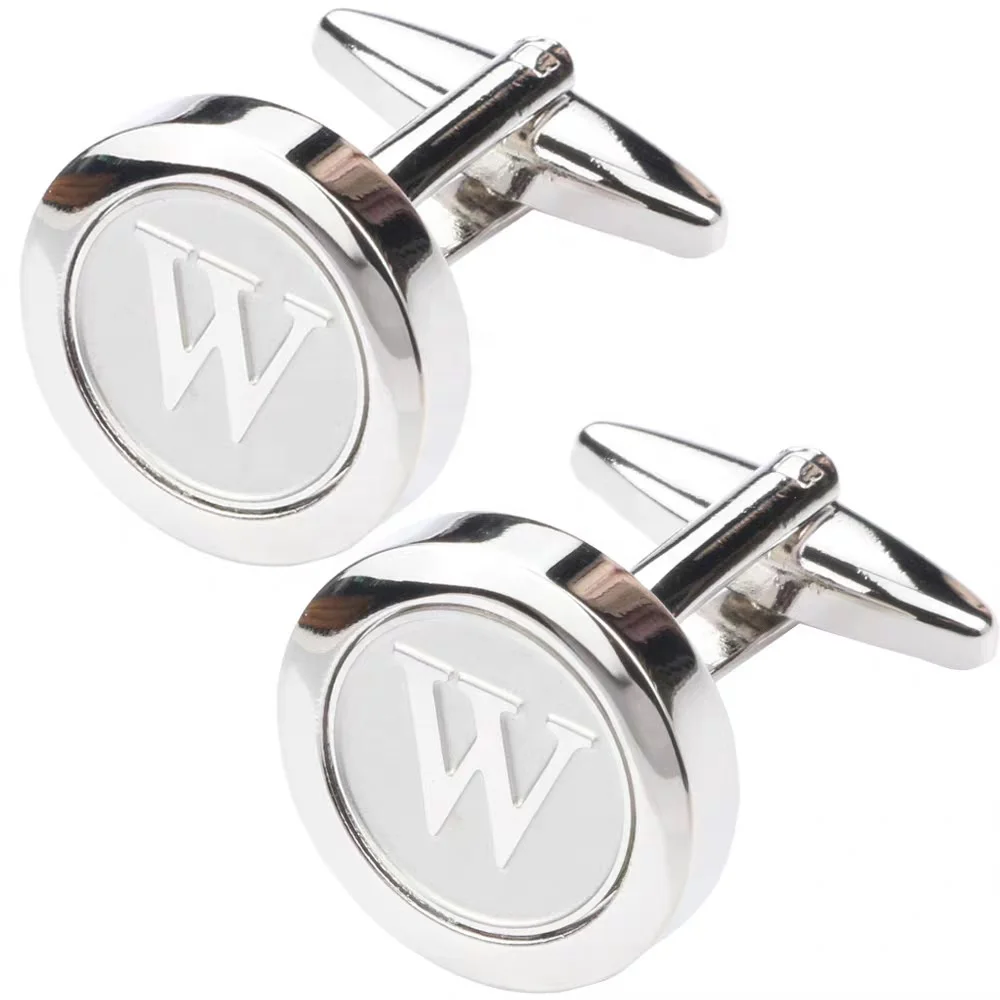 Mens Classic Initial Cufflinks 26 Alphabet A-Z Letter Business Wedding Stainless Steel Engraved Cufflinks for Gift and Party