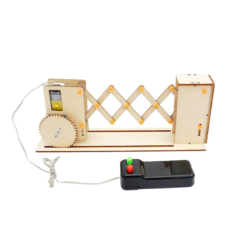 Wooden Electric Gate Model Kit Diy Electric Telescopic Door Science Experiment Kit Remote Control Education Kit for Kids.