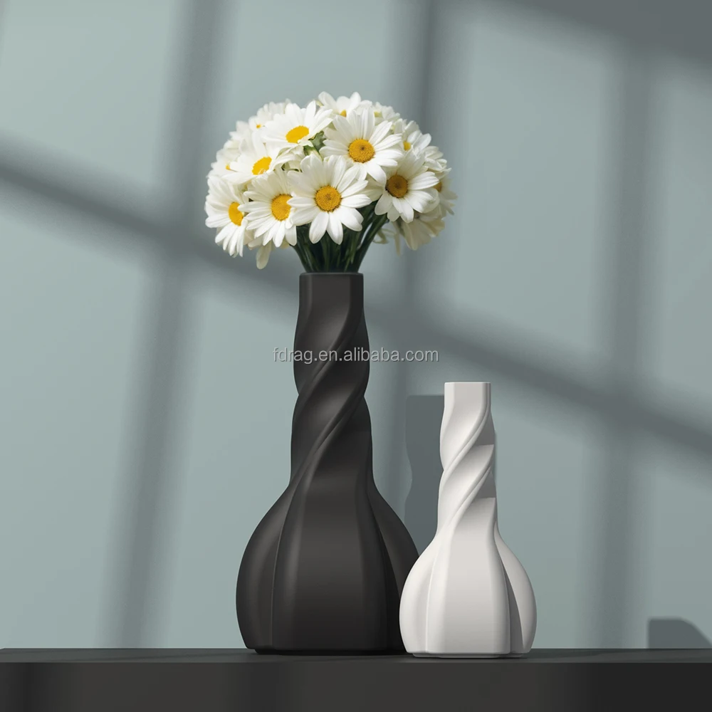 Factory Custom Design Art Abstract Twisted Porcelain Ceramic Dried Flower Vase for Centerpiece Table Decor