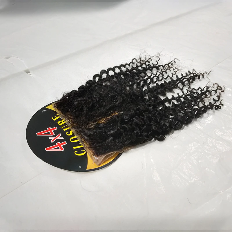 Wholesale Packet Hair with Closure #1B One Pack Solution Human Hair Bundles Kinky Curly Human Hiar Extension