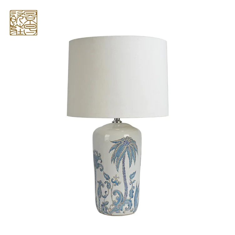 Antique study porcelain ceramic lamp, Office Living Bedroom Bedside table led lamp