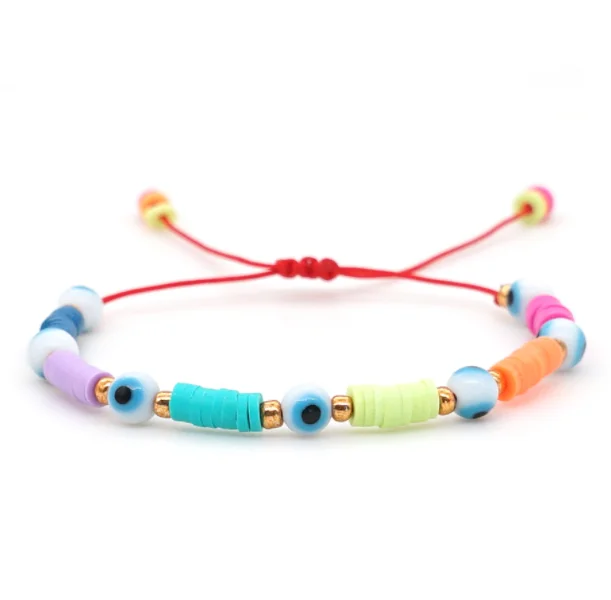 Fashion Vinyl Polymer Clay Bracelet Adjustable Friendship Pulseras Turkish Evil Eye Bracelets Heishi Disc Beads Jewelry