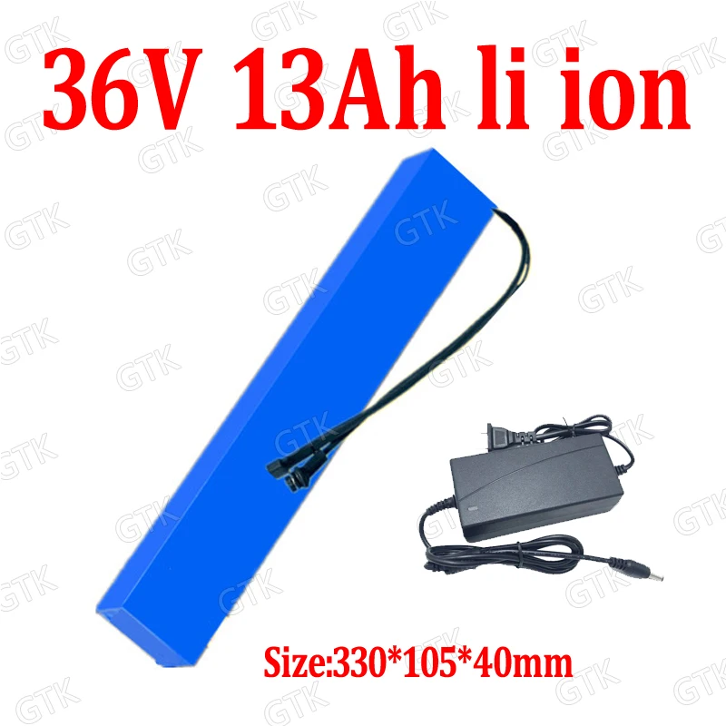 GTK customize 36v 13ah lithium ion no 12Ah 18650 BMS 10S li-ion battery for 350w 500w power tool bike scooter bike  +2A Charger