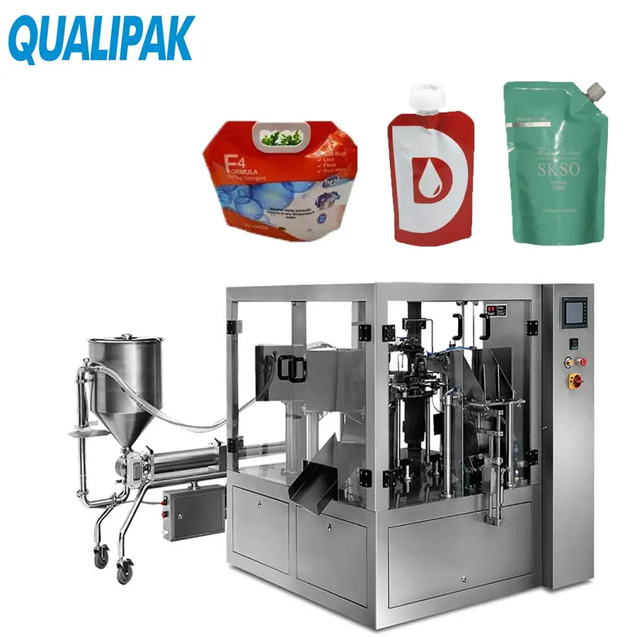 Qualipak Automatic Pouch Milk Doypack Filling Packaging Machine Liquid Premade Bag Packing Machine