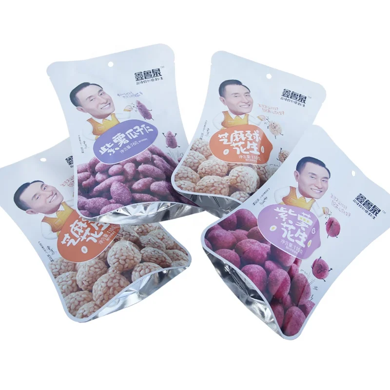 250g custom stand up pouch sesame flavor purple sweet potato flavor peanuts aluminum foil packaging bags with hanging hole