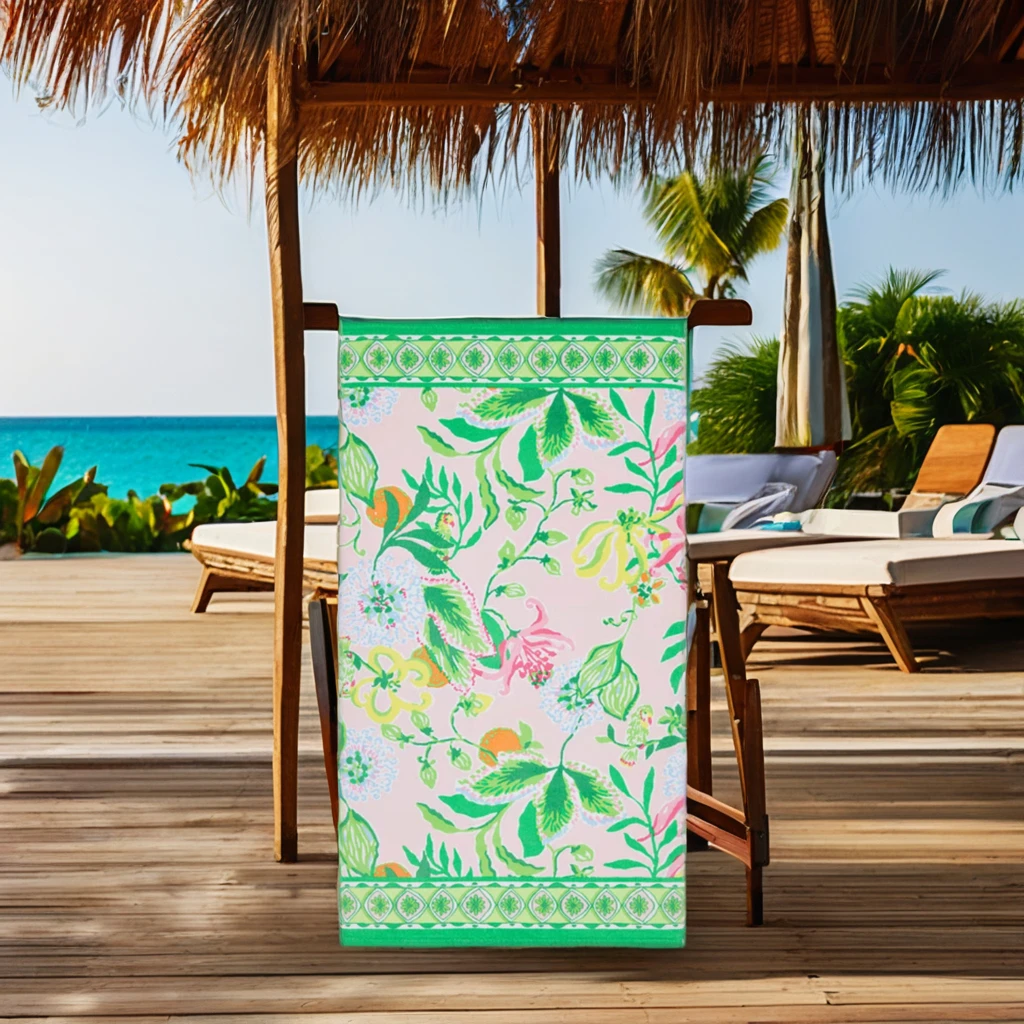 Active Printing Yellow Background Shell Thick Velvet Cut Velvet Water-Absorbent Non-Stick Seaside Large Cotton Beach Towel