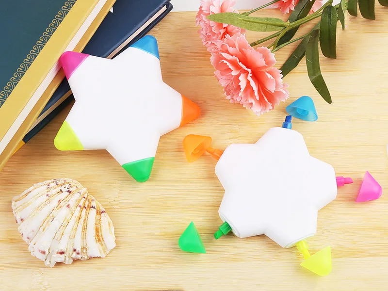 High Quality Promotional Gift Office 5 Colors Star Shaped Marker Professional Highlighter Pen with Customized Logo