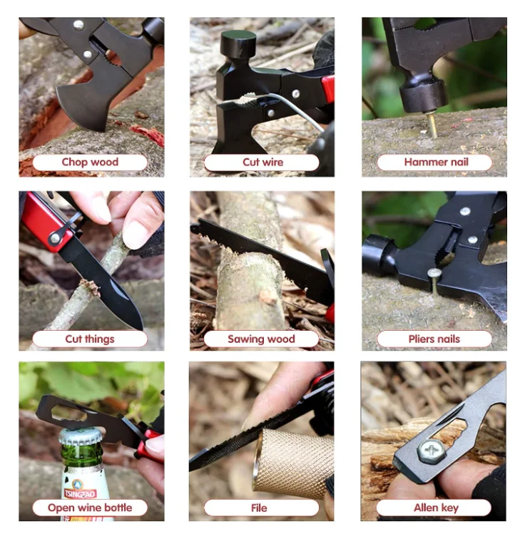Outdoor Camping Tools Set 16 in 1 Multitool with Axe Pliers Knife Saw Wrenches Screwdriver Bottle Opener