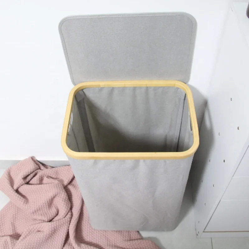 Modern Single Bamboo Large Dirty Clothes Capacity Basket Folding Laundry Hamper With Mesh Bag